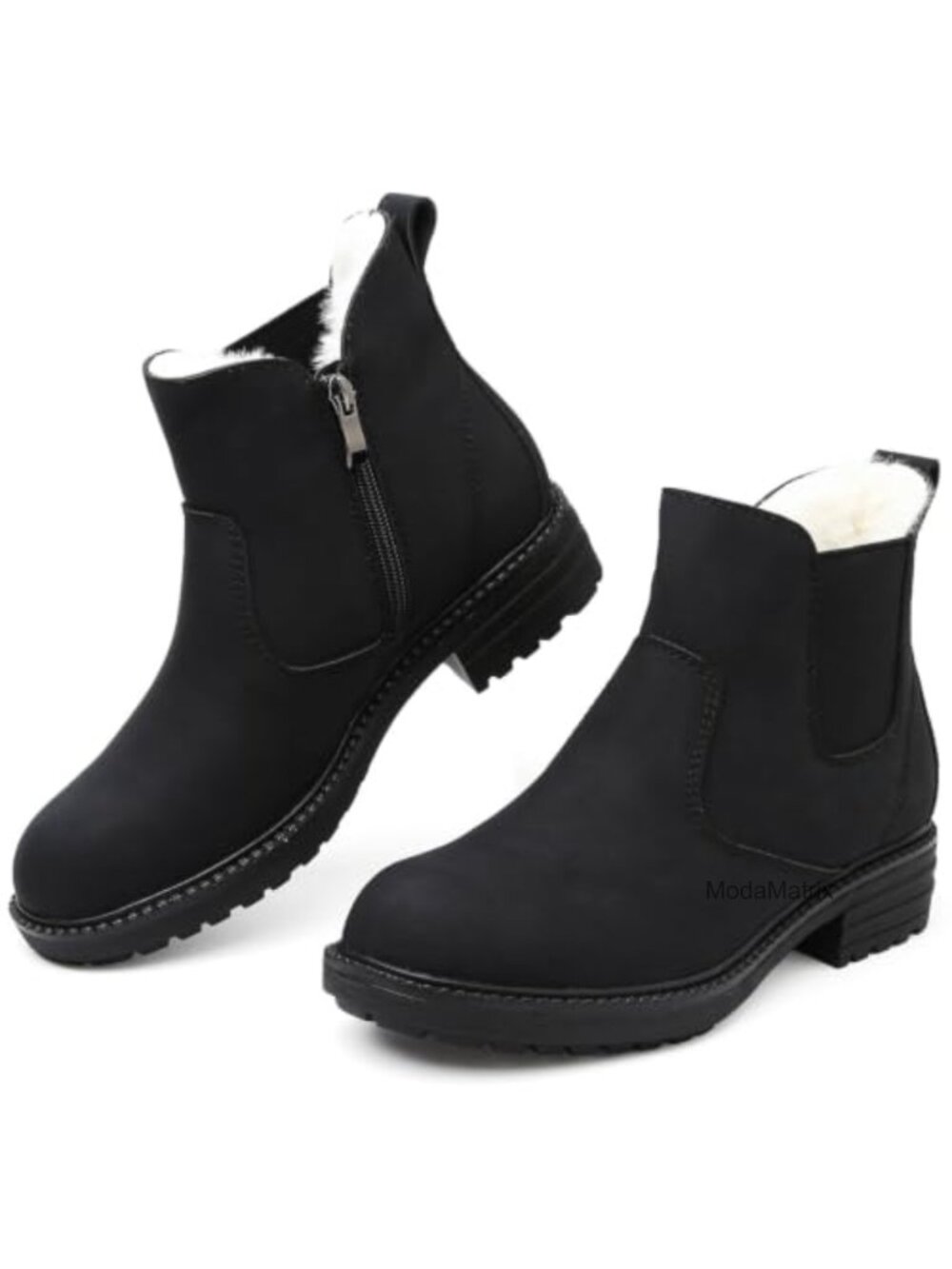Fur Lined Chelsea Ankle Boots Side Zip Round Toe Womens Winter
